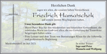 Traueranzeige von Friedrich Hamatschek von Allgäuer Zeitung, Marktoberdorf