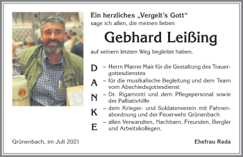 Traueranzeige von Gebhard Leißing von Allgäuer Zeitung