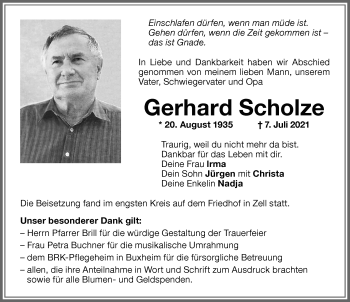 Traueranzeige von Gerhard Scholze von Memminger Zeitung