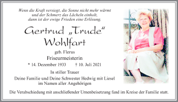 Traueranzeige von Gertrud Wohlfart von Allgäuer Zeitung, Füssen