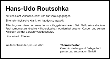Traueranzeige von Hans-Udo Routschka von Allgäuer Zeitung