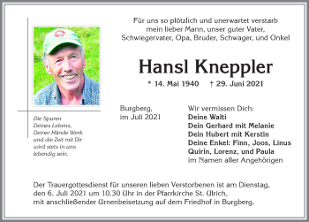 Traueranzeige von Hansl Kneppler von Allgäuer Anzeigeblatt