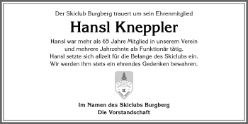 Traueranzeige von Hansl Kneppler von Allgäuer Anzeigeblatt