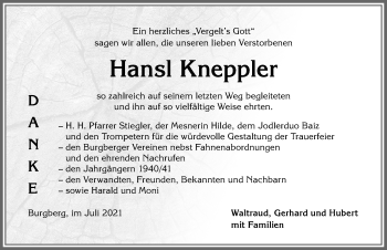 Traueranzeige von Hansl Kneppler von Allgäuer Anzeigeblatt