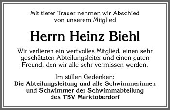 Traueranzeige von Heinz Biehl von Allgäuer Zeitung, Marktoberdorf