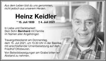 Traueranzeige von Heinz Keidler von Memminger Zeitung