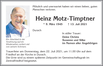 Traueranzeige von Heinz Motz-Timptner von Allgäuer Zeitung,Kempten