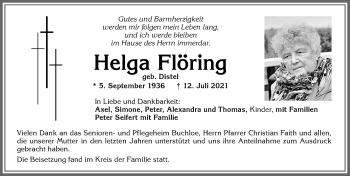 Traueranzeige von Helga Flöring von Allgäuer Zeitung, Kaufbeuren/Buchloe