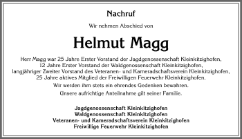Traueranzeige von Helmut Magg von Allgäuer Zeitung, Kaufbeuren/Buchloe