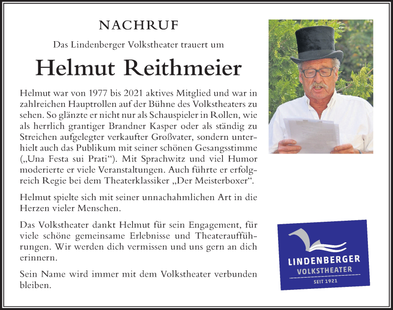  Traueranzeige für Helmut Reithmeier vom 23.07.2021 aus Der Westallgäuer