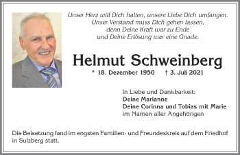 Traueranzeige von Helmut Schweinberg von Allgäuer Zeitung,Kempten