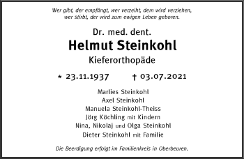 Traueranzeige von Helmut Steinkohl von Allgäuer Zeitung