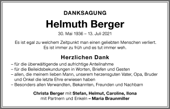 Traueranzeige von Helmuth Berger von Memminger Zeitung
