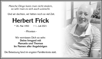 Traueranzeige von Herbert Frick von Allgäuer Zeitung, Füssen