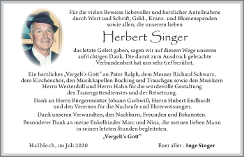 Traueranzeige von Herbert Singer von Allgäuer Zeitung, Füssen