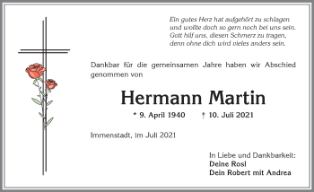 Traueranzeige von Hermann Martin von Allgäuer Anzeigeblatt