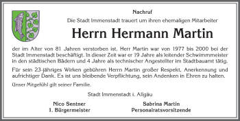 Traueranzeige von Hermann Martin von Allgäuer Anzeigeblatt
