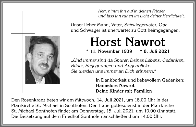  Traueranzeige für Horst Nawrot vom 13.07.2021 aus Allgäuer Anzeigeblatt
