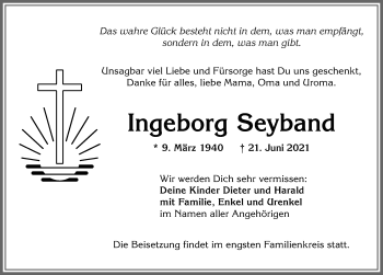 Traueranzeige von Ingeborg Seyband von Allgäuer Zeitung,Kempten