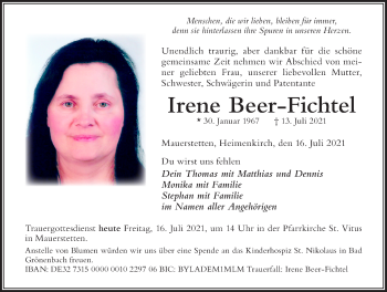 Traueranzeige von Irene Beer-Fichtel von Allgäuer Zeitung