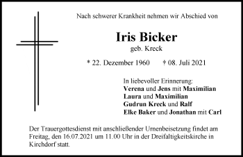 Traueranzeige von Iris Bicker von Memminger Zeitung