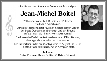 Traueranzeige von Jean-Michel Boitel von Allgäuer Zeitung,Kempten