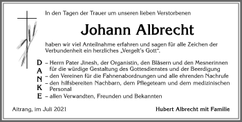 Traueranzeige von Johann Albrecht von Allgäuer Zeitung, Marktoberdorf