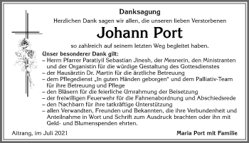 Traueranzeige von Johann Port von Allgäuer Zeitung, Marktoberdorf