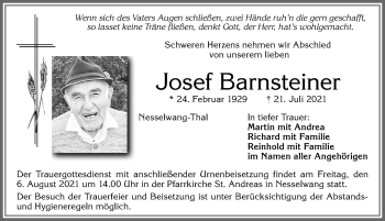 Traueranzeige von Josef Barnsteiner von Allgäuer Zeitung