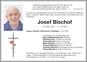 Traueranzeige von Josef Bischof von Memminger Zeitung