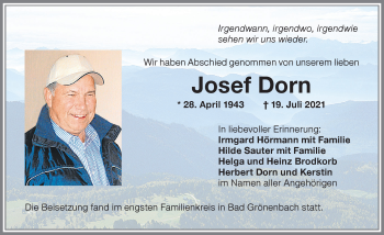 Traueranzeige von Josef Dorn von Memminger Zeitung