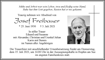 Traueranzeige von Josef Freibauer von Allgäuer Zeitung, Füssen