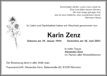 Traueranzeige von Karin Zenz von Allgäuer Zeitung