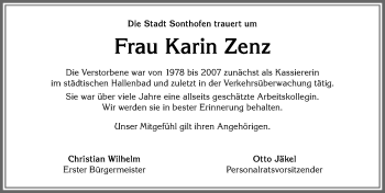 Traueranzeige von Karin Zenz von Allgäuer Anzeigeblatt