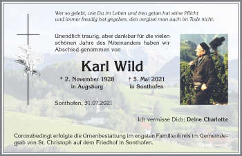 Traueranzeige von Karl Wild von Allgäuer Anzeigeblatt
