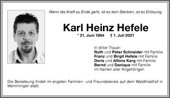 Traueranzeige von Karl Heinz Hefele von Memminger Zeitung