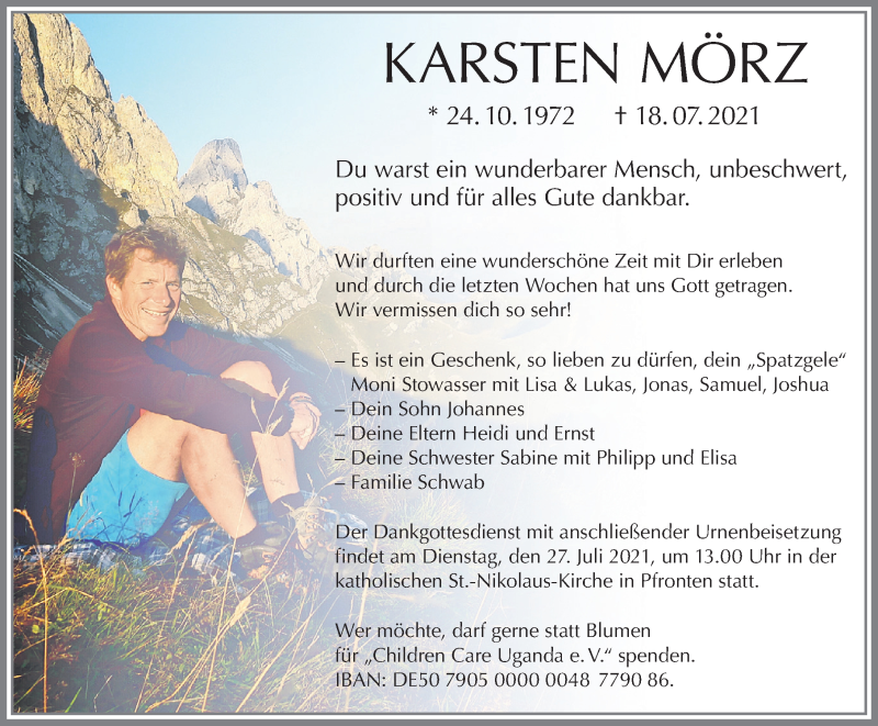  Traueranzeige für Karsten Mörz vom 24.07.2021 aus Allgäuer Zeitung, Füssen