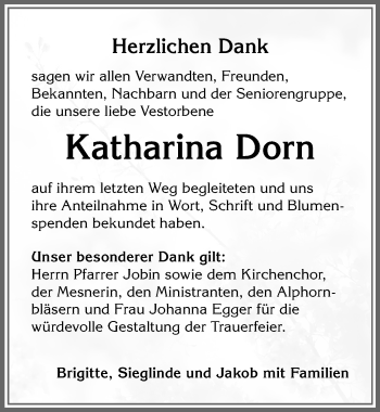Traueranzeige von Katharina Dorn von Allgäuer Anzeigeblatt