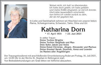 Traueranzeige von Katharina Dorn von Allgäuer Anzeigeblatt