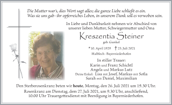 Traueranzeige von Kreszentia Steiner von Allgäuer Zeitung, Füssen