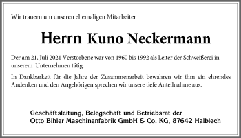 Traueranzeige von Kuno Neckermann von Allgäuer Zeitung, Füssen