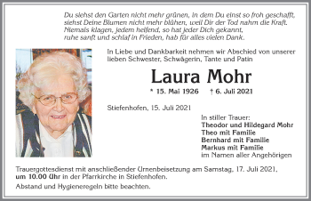Traueranzeige von Laura Mohr von Allgäuer Zeitung