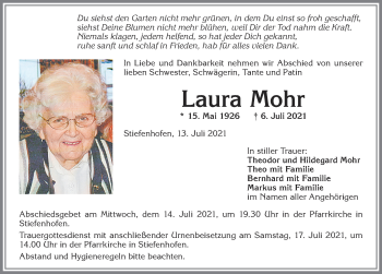 Traueranzeige von Laura Mohr von Allgäuer Zeitung