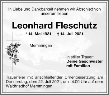 Traueranzeige von Leonhard Fleschutz von Memminger Zeitung
