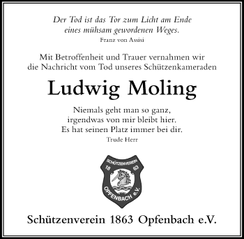Traueranzeige von Ludwig Moling von Der Westallgäuer
