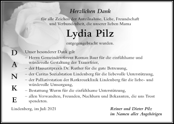 Traueranzeige von Lydia Pilz von Der Westallgäuer