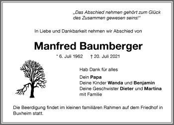 Traueranzeige von Manfred Baumberger von Memminger Zeitung