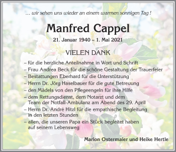 Traueranzeige von Manfred Cappel von Allgäuer Zeitung,Kempten