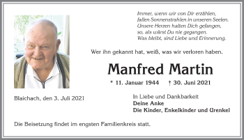 Traueranzeige von Manfred Martin von Allgäuer Anzeigeblatt