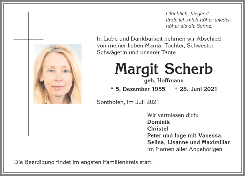  Traueranzeige für Margit Scherb vom 03.07.2021 aus Allgäuer Anzeigeblatt